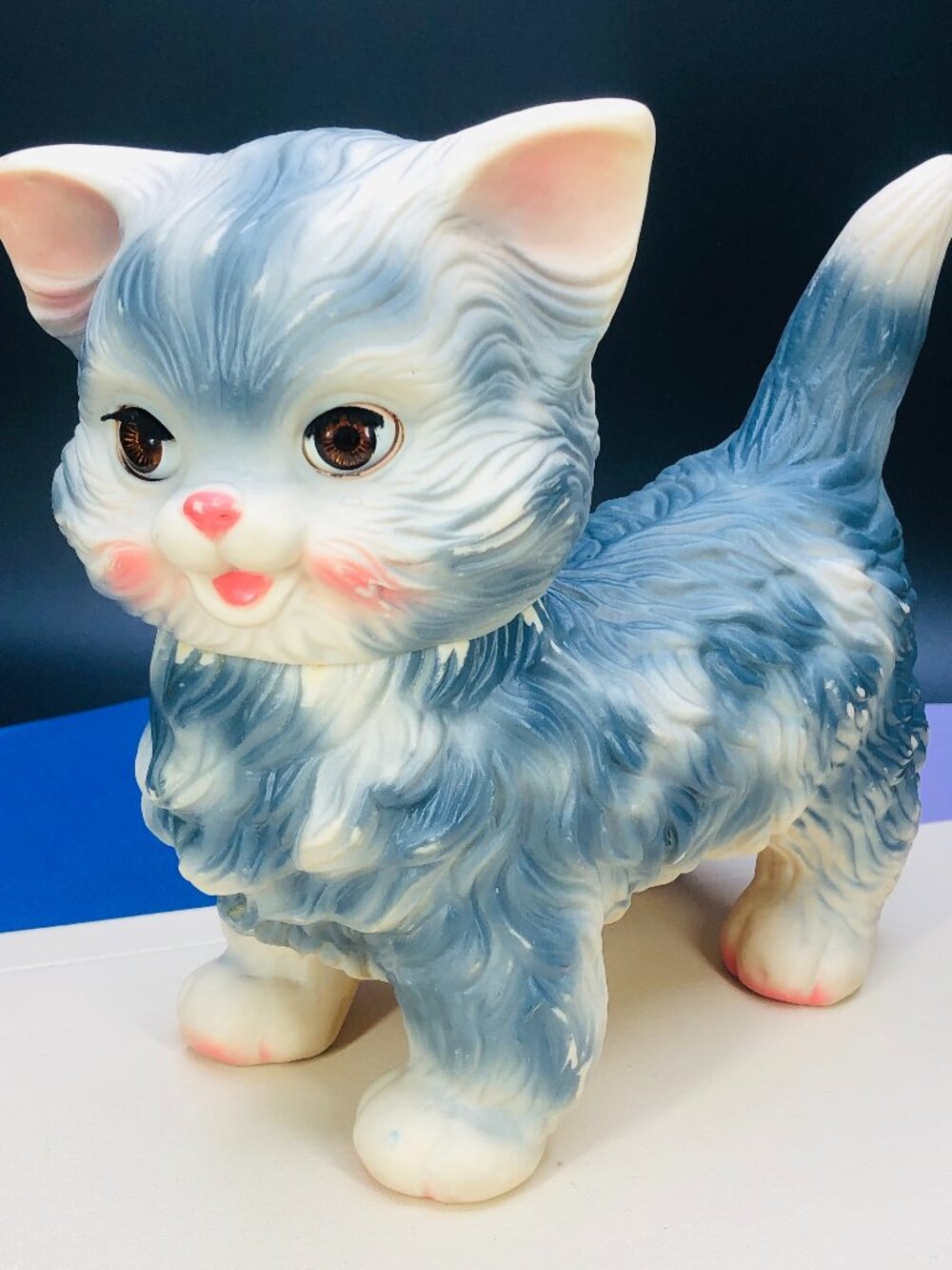 Vintage Edward Mobley Kitty Cat Squeaky Rubber Toy Sleepy Eyes - Sound WORKS